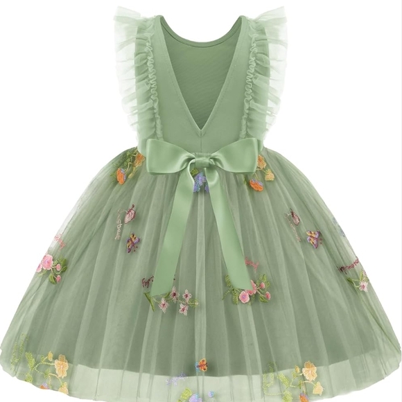 Green Floral Whirl Embroidered Button-Down Dress